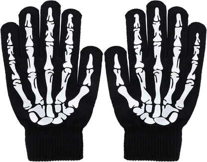 Unisex Full/Half Finger Skeleton Gloves Glow in the Dark Knit Gloves