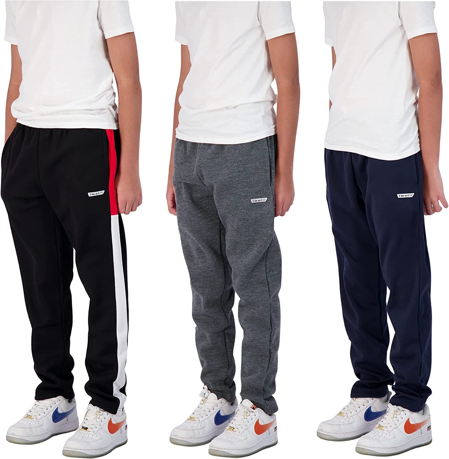 Boys 3-Pack Fleece and Tricot Jogger Sweatpants with Pockets for Athletic & Casual Wear