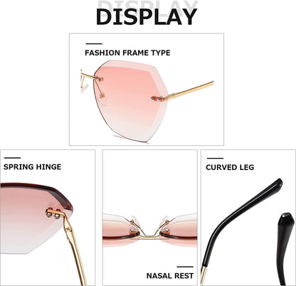 Sunglasses for Women Oversized Rimless Diamond Cutting Lens Sun Glasses AE0534