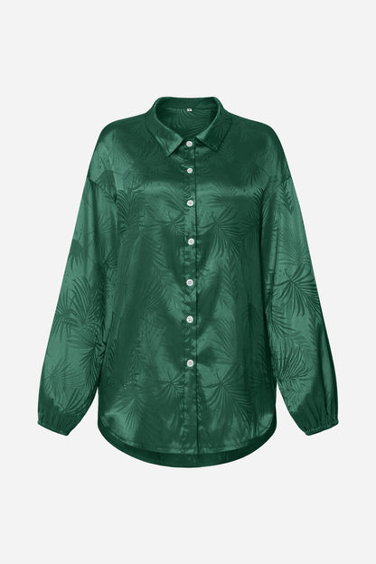 Botanical Print Collared Dropped Shoulder Shirt