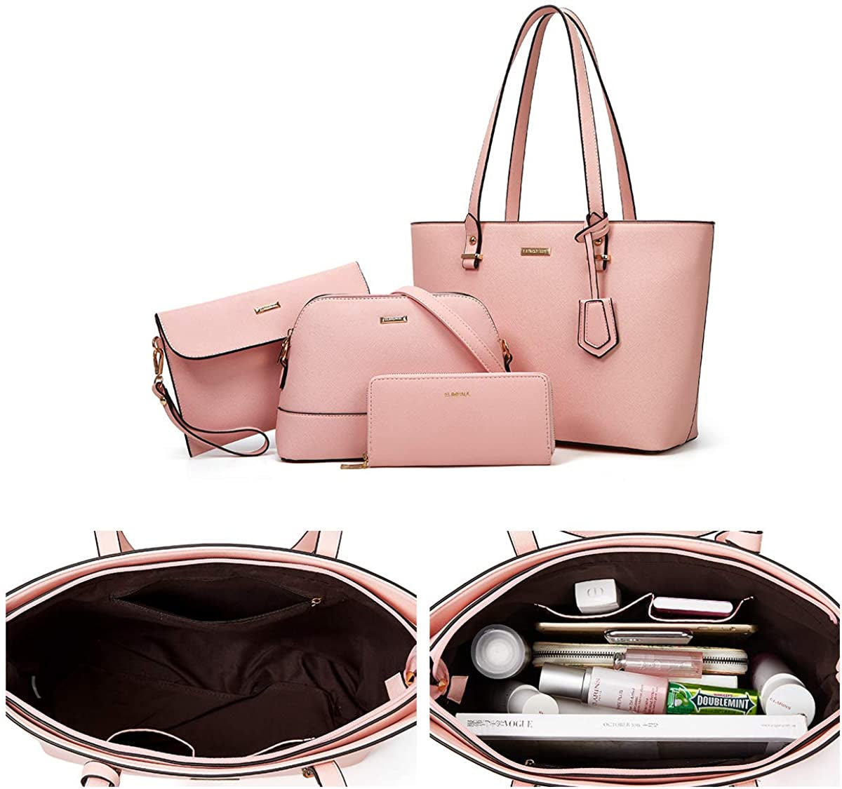 Women's Fashion Handbags Wallet Tote Bag Shoulder Bag Top Handle Satchel Purse Set 4Pcs