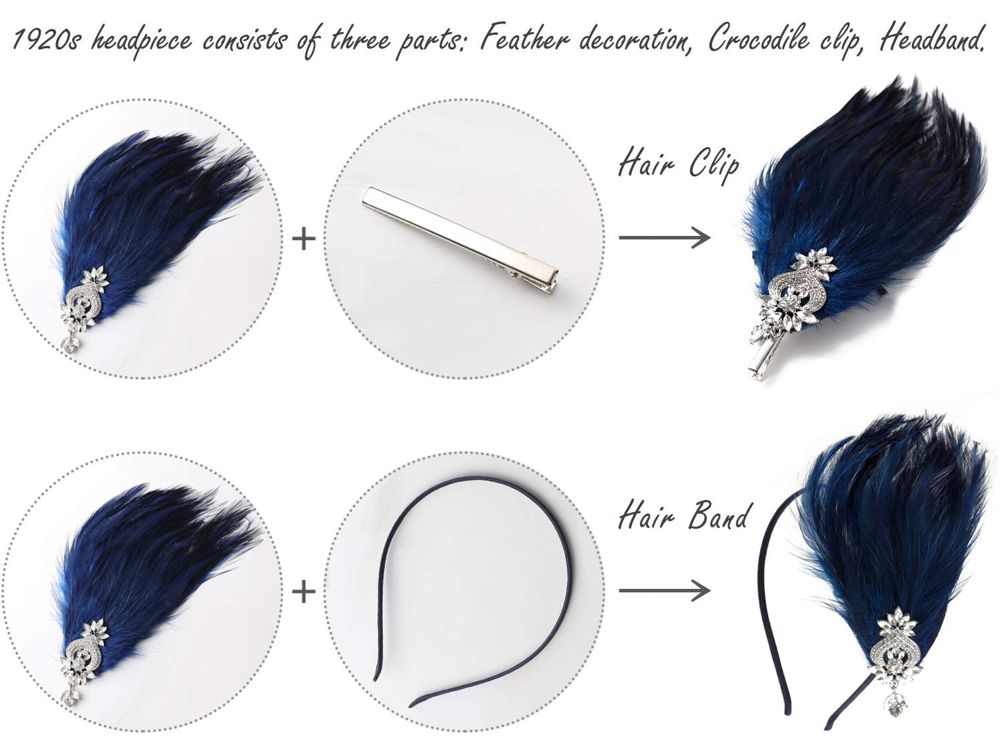 1920S Feather Headpiece Flapper Headband, Roaring 20S Hair Accessories