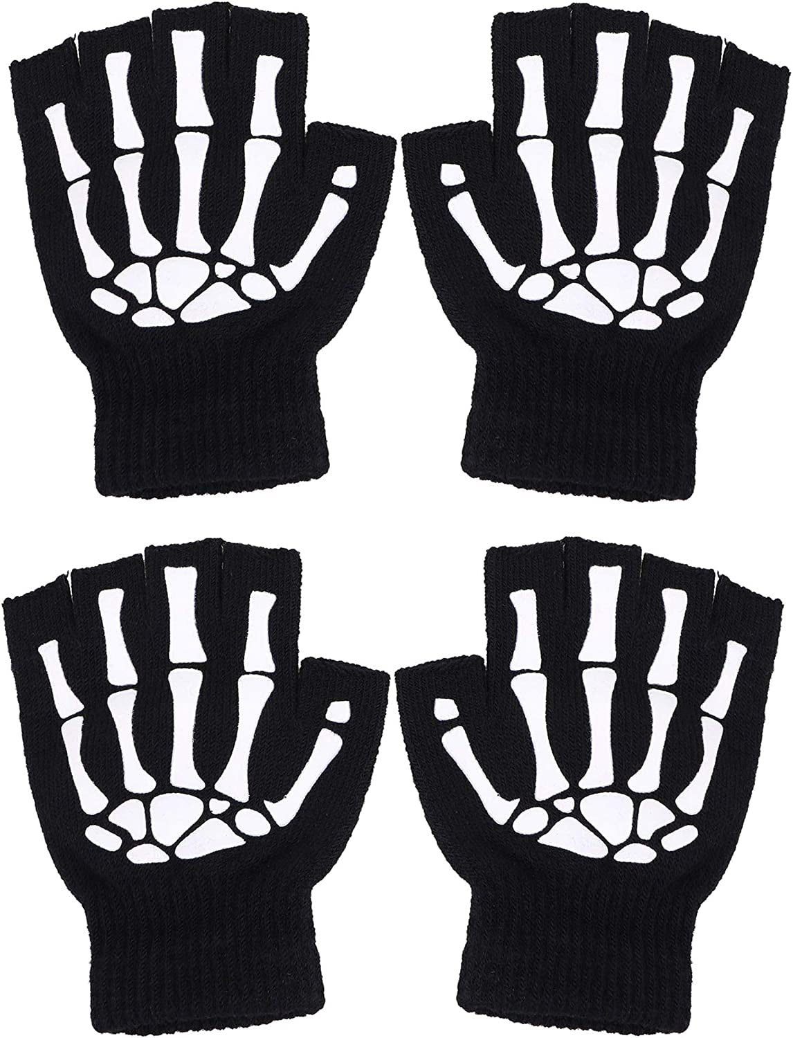 Unisex Full/Half Finger Skeleton Gloves Glow in the Dark Knit Gloves