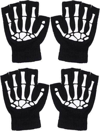 Unisex Full/Half Finger Skeleton Gloves Glow in the Dark Knit Gloves